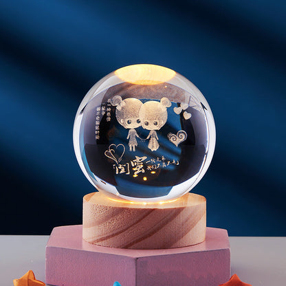 3D LED Nattelys med Krystal Design