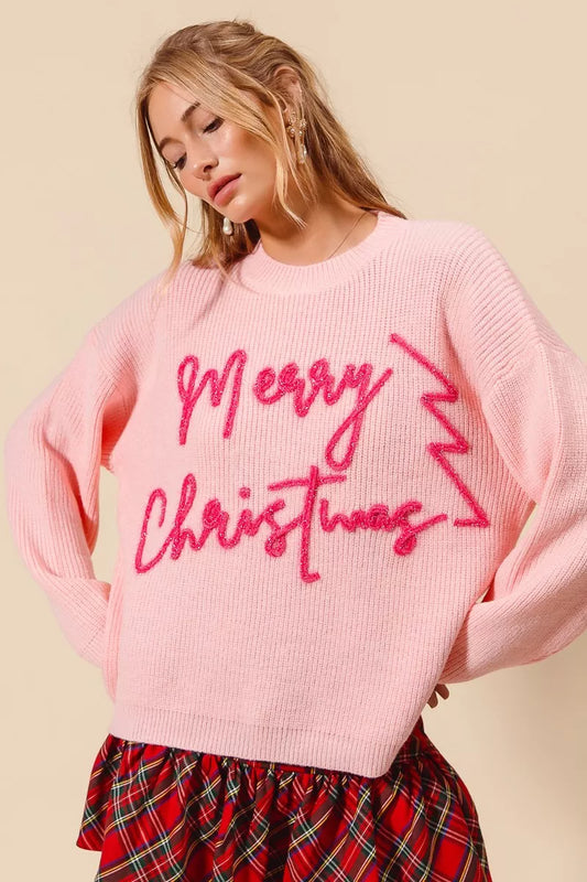 Pink “Glædelig Jul” Glitter Bogstaver Sweater