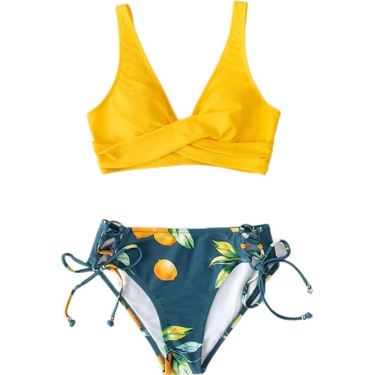 Alida Bikini Sæt med blomsterprint underdel og omslagstop med bånd for en dejlig følelse under solen