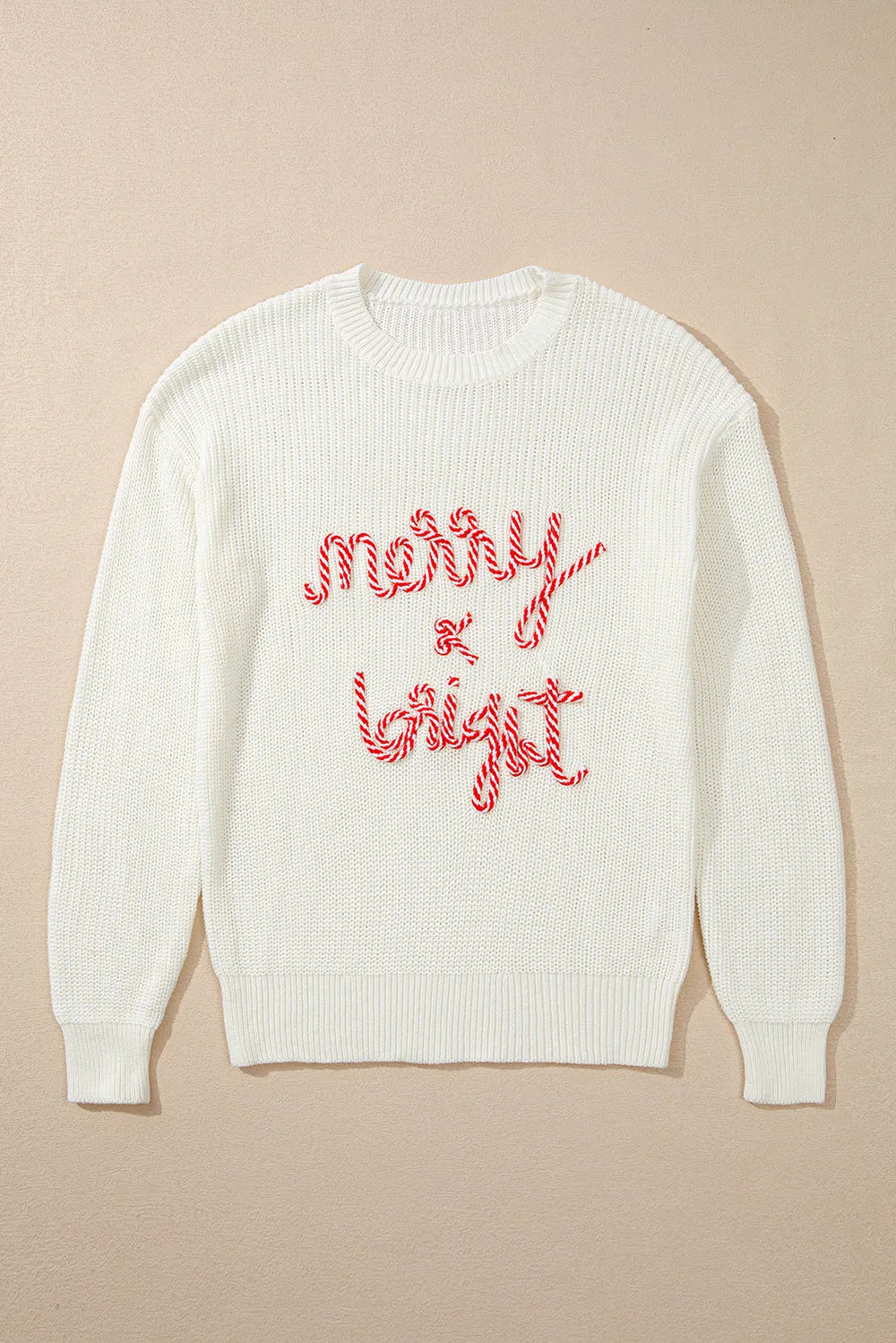 Hvid Glad og Lys Candy Cane Bogstav Jul Sweater