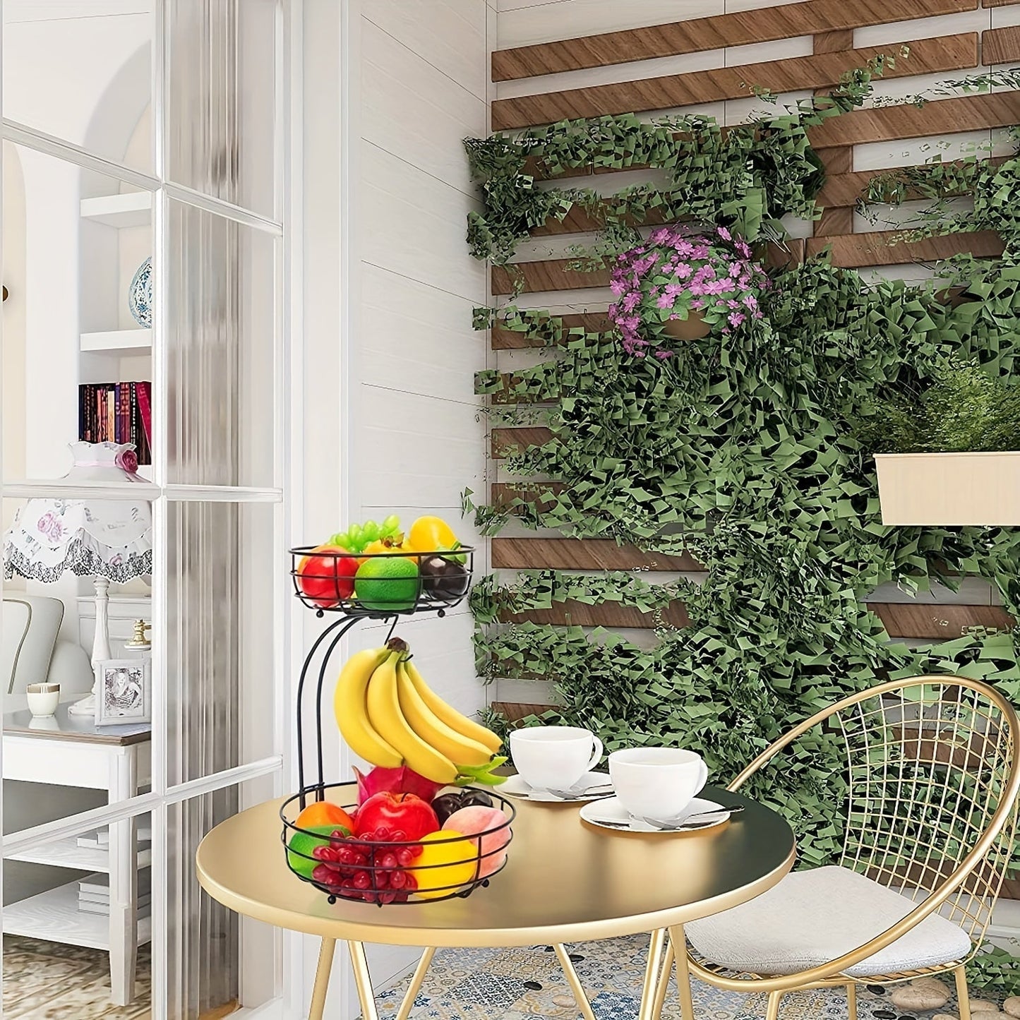 2-Lags Oval Frugtkurv med Bananholder – Metal Køkken Organizer