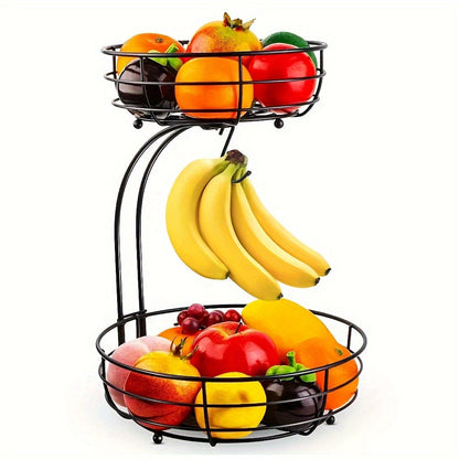 2-Lags Oval Frugtkurv med Bananholder – Metal Køkken Organizer